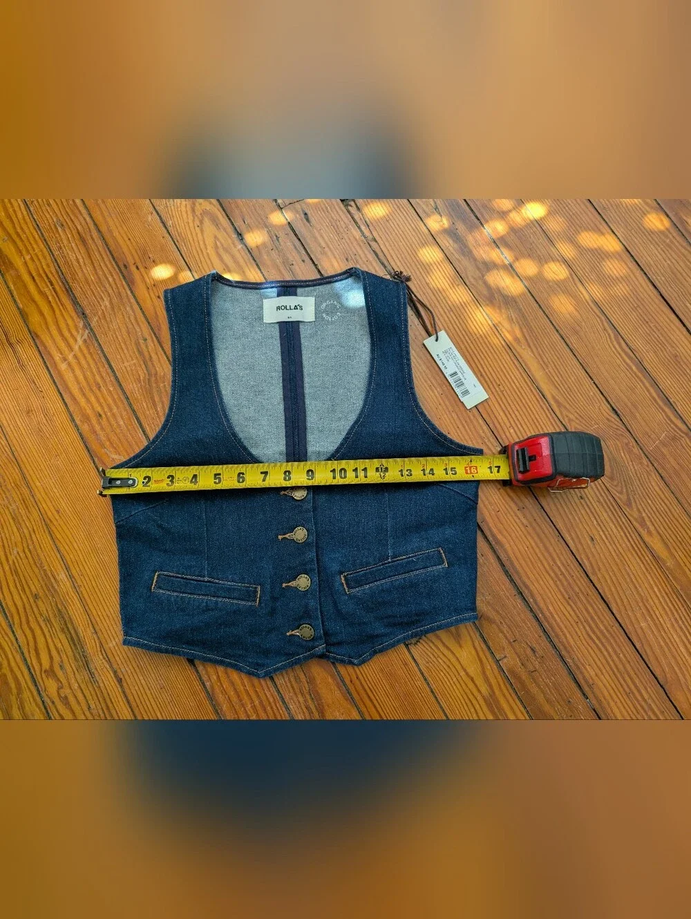 NWT Rolla's Dallas Dark Organic Denim Cropped Vest Top S western Boho - Picture 7 of 8